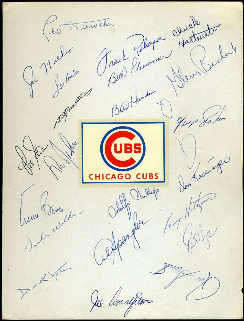 1968 Cubs Team Sheet Signed by 22 JSA Loa Ernie Banks Billy Williams Leo Durocher Ron Santo