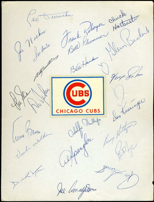 1968 Cubs Team Sheet Signed by 22 JSA Loa Ernie Banks Billy Williams Leo Durocher Ron Santo