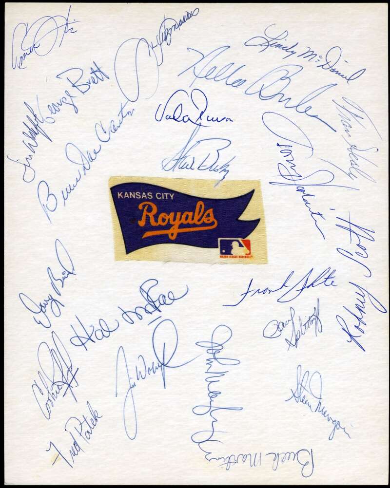 1975 Royals Team Sheet Signed by 22 JSA Loa George Brett Vada Pinson Frank White