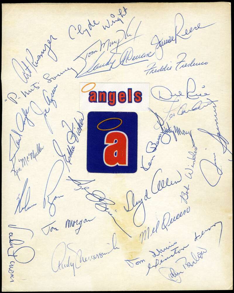 1972 Angels Team Sheet Signed by 27 JSA Loa Nolan Ryan Vada Pinson Sandy Alomar