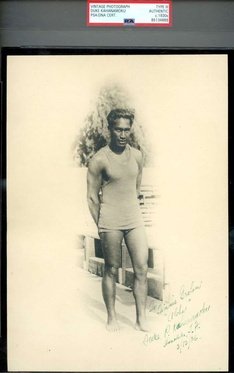 Duke Kahanamoku PSA DNA Signed Vintage 7x10 Photo 1936 Finest Example Autograph