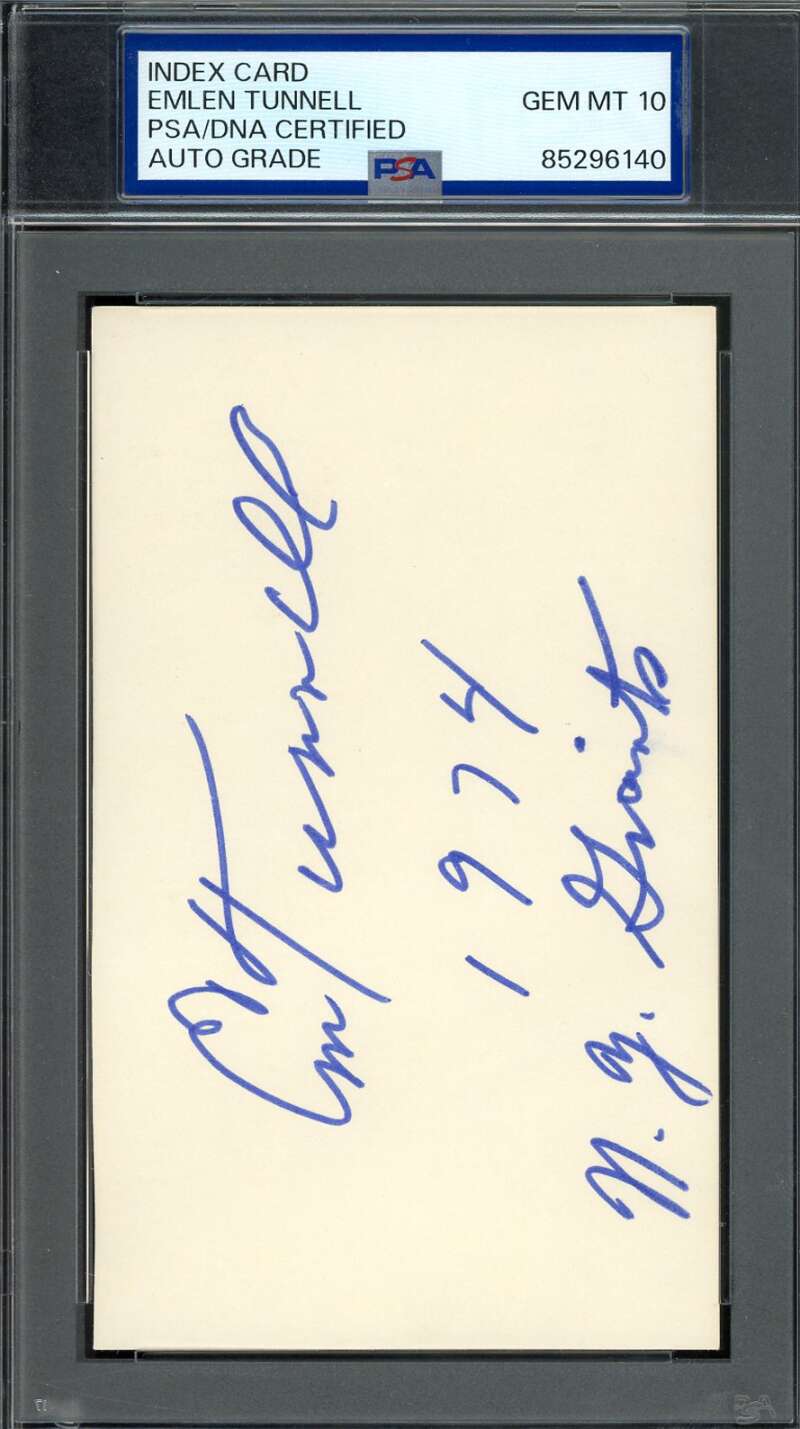 Emlen Tunnell Gem Mint 10 PSA DNA Autograph 3x5 Index Card Signed