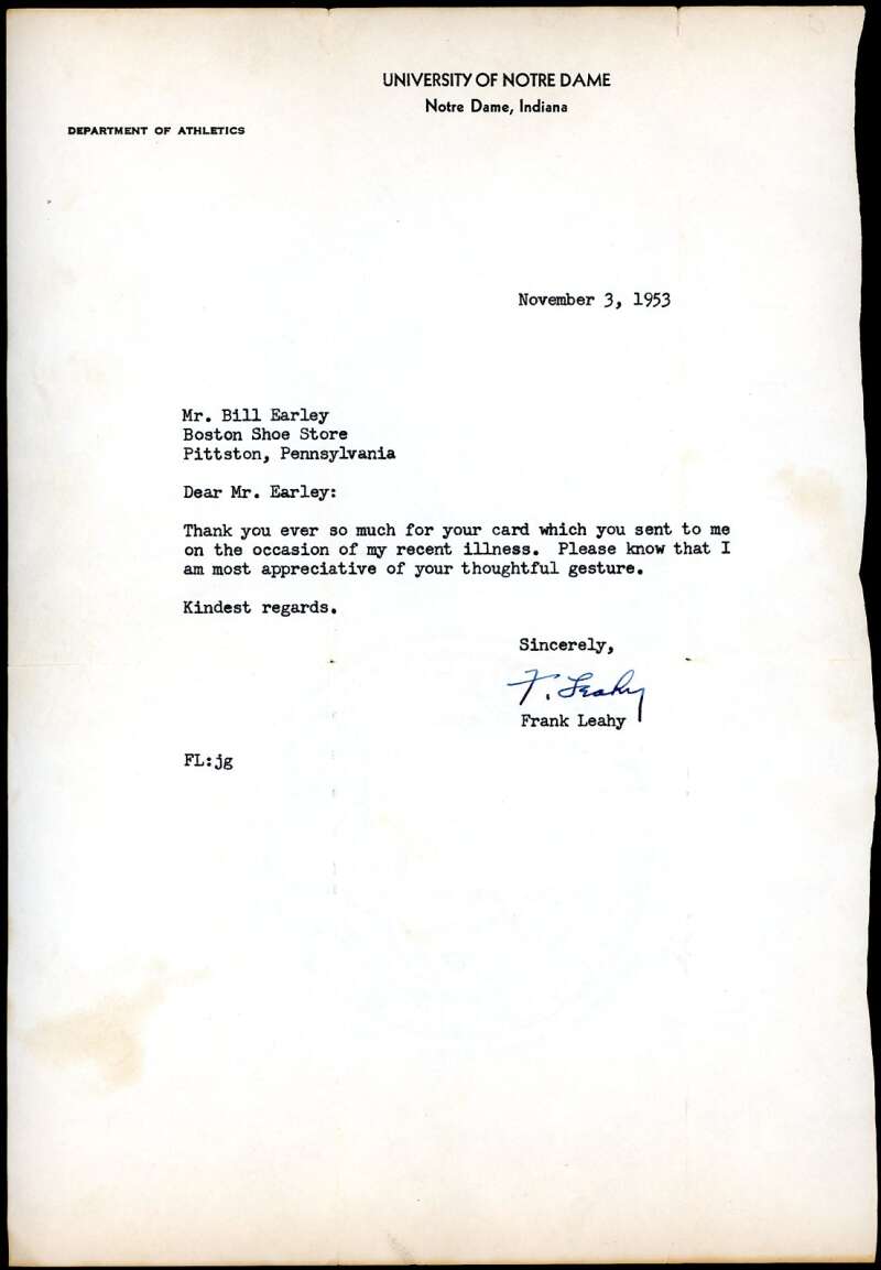 Frank Leahy JSA Coa Autograph 1953 Typed Letter Notre Dame Signed