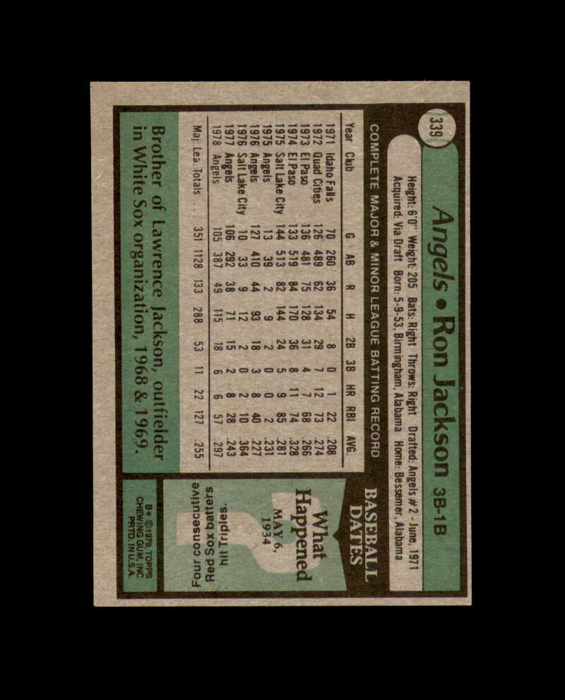 Ron Jackson Signed Original 1979 Topps California Angels Autograph