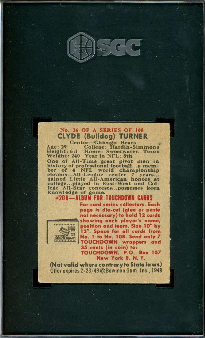 Clyde Bulldog Turner SGC VG-EX+ 4.5 1948 Bowman