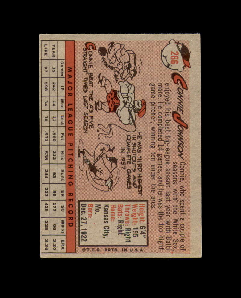 Connie Johnson Signed 1958 Topps Baltimore Orioles Original Autograph
