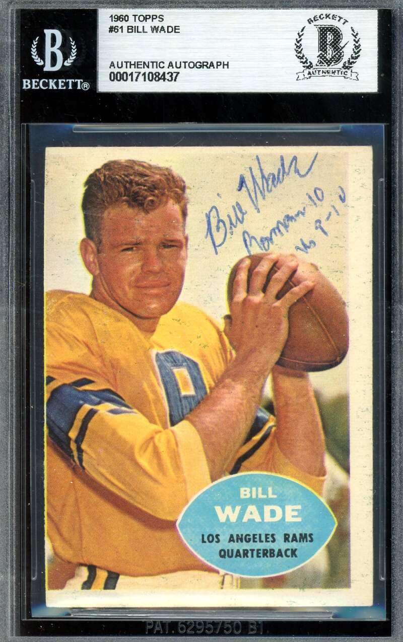 Bill Wade Beckett BAS Signed 1960 Topps Autograph