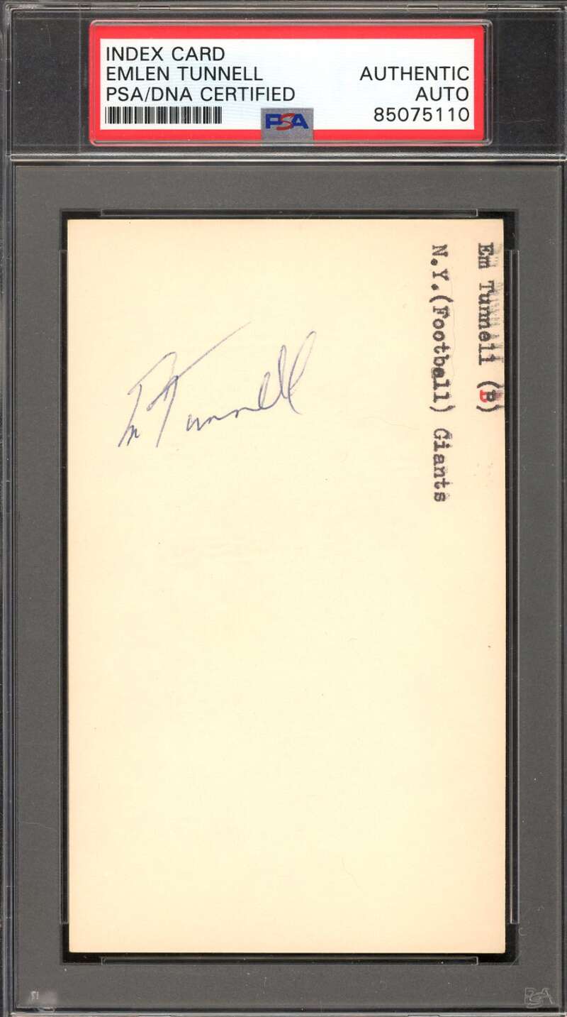 Emlen Tunnell PSA DNA Signed 3x5 Index Card Autograph Giants
