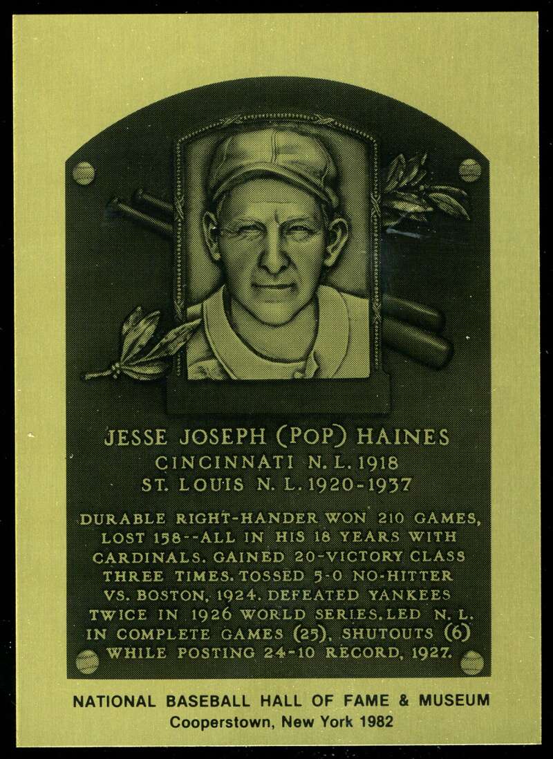 Jesse Haines Rare 1981-89 Hall of Fame Plaque Metallic Card Cincinnati Reds
