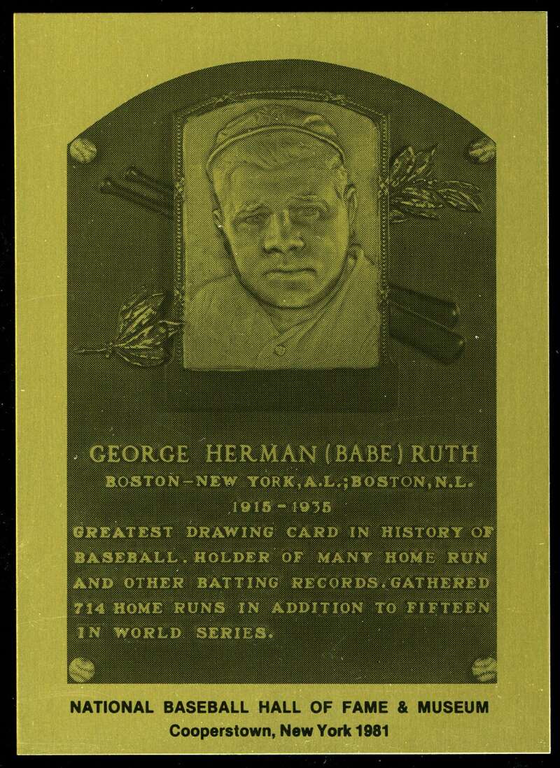 Babe Ruth Rare 1981-89 Hall of Fame Plaque Metallic Card New York Yankees