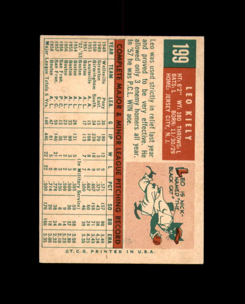 Leo Kiely Signed 1959 Topps Boston Red Sox Autograph