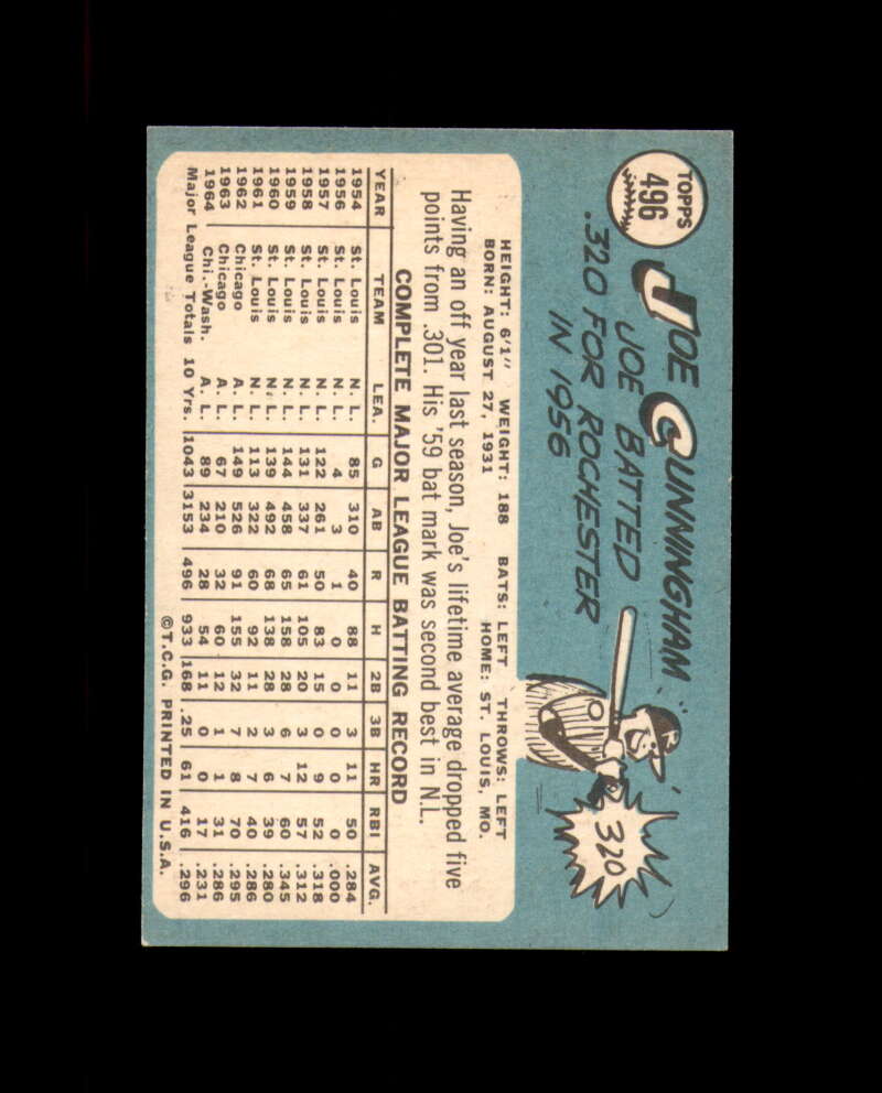 Joe Cunningham Signed Original 1965 Topps Washington Senators Autograph