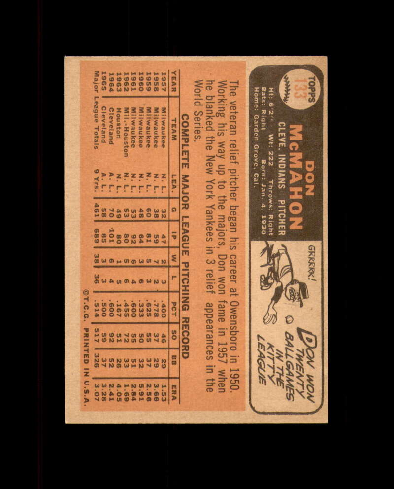 Don McMahon Signed Original 1966 Topps Cleveland Autograph