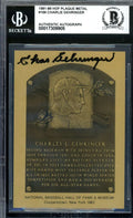 Charlie Gehringer Beckett BAS Signed 1981-89 HOF Metallic Hall Of Fame Plaque Autograph