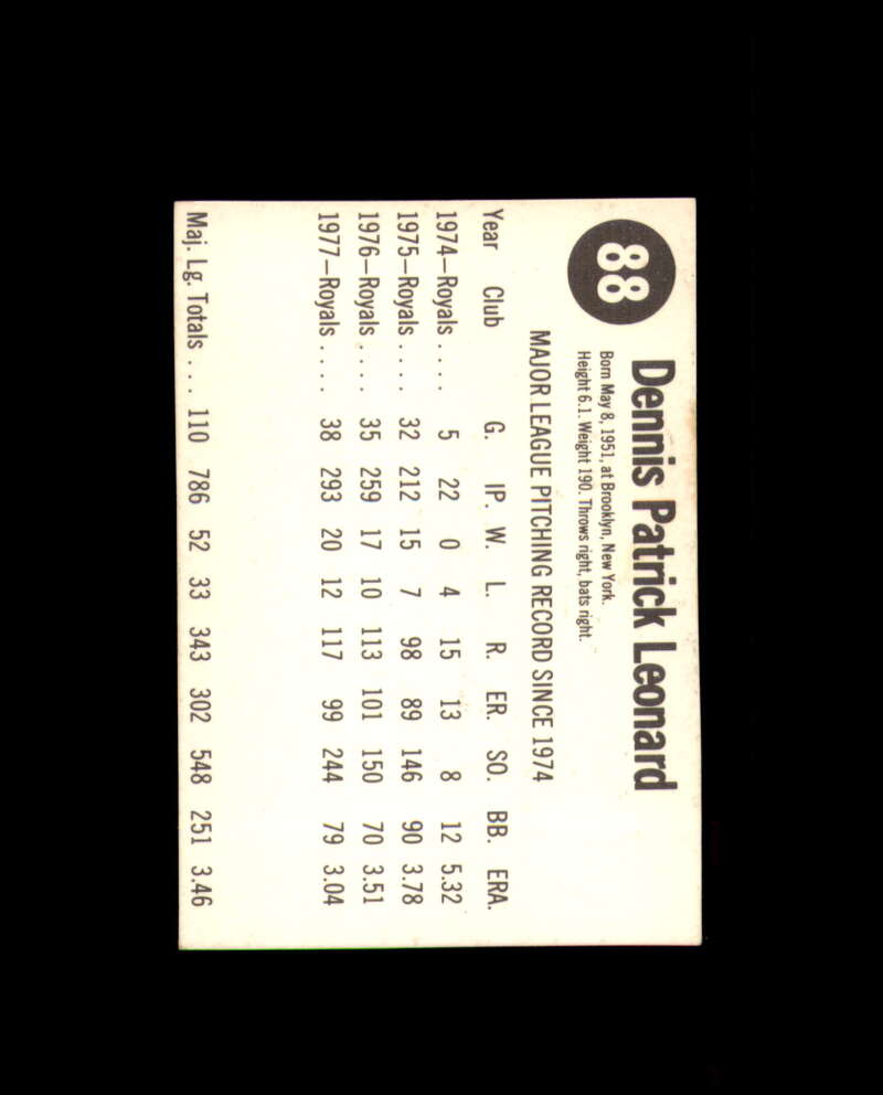 Dennis Leonard Signed 1978 Hostess Kansas Citty Royals Autograph
