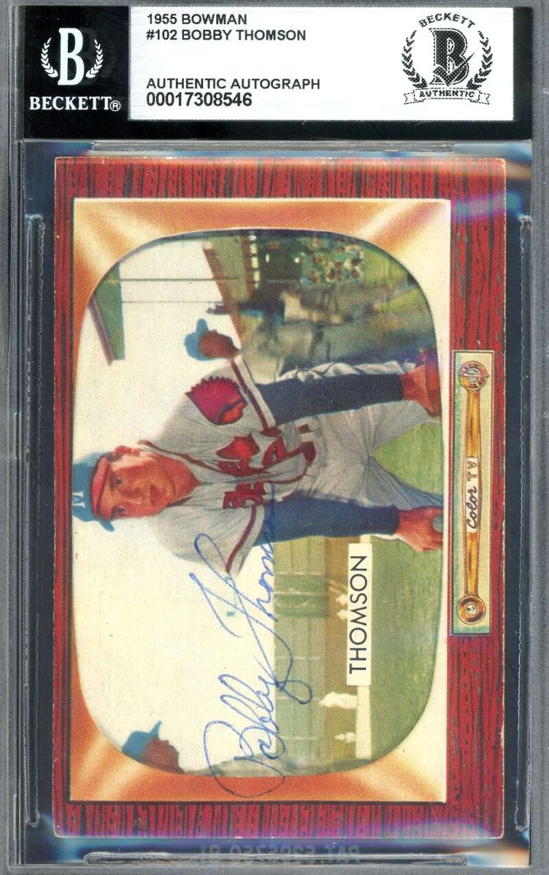 Bobby Thomson Beckett BAS Signed 1955 Bowman Autograph