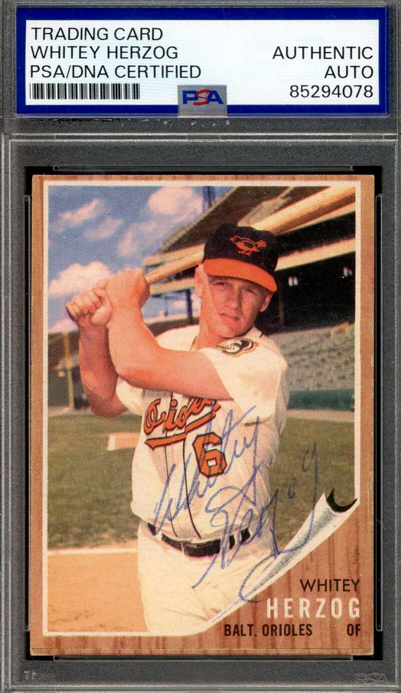 Whitey Herzog PSA DNA Signed 1962 Topps Autograph