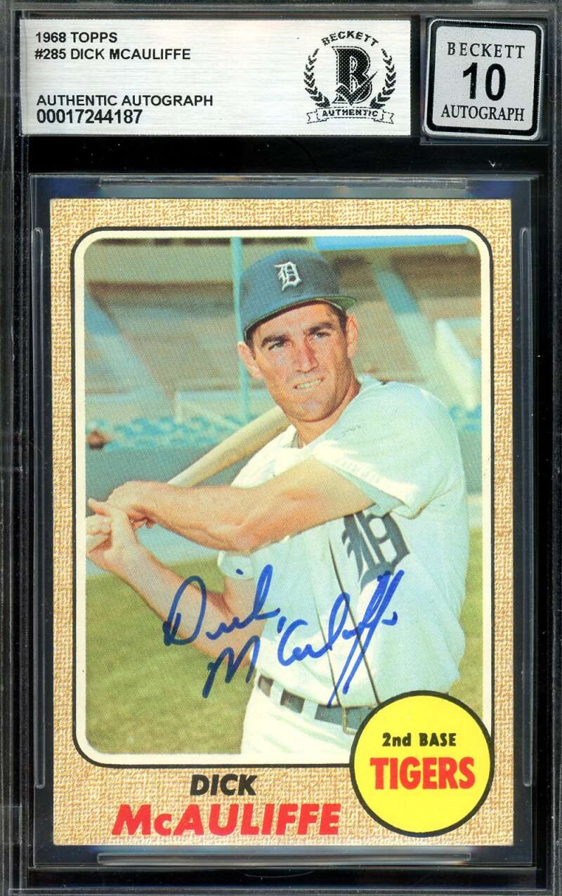 Dick McAuliffe Gem Mint 10 Beckett BAS Signed 1968 Topps Autograph