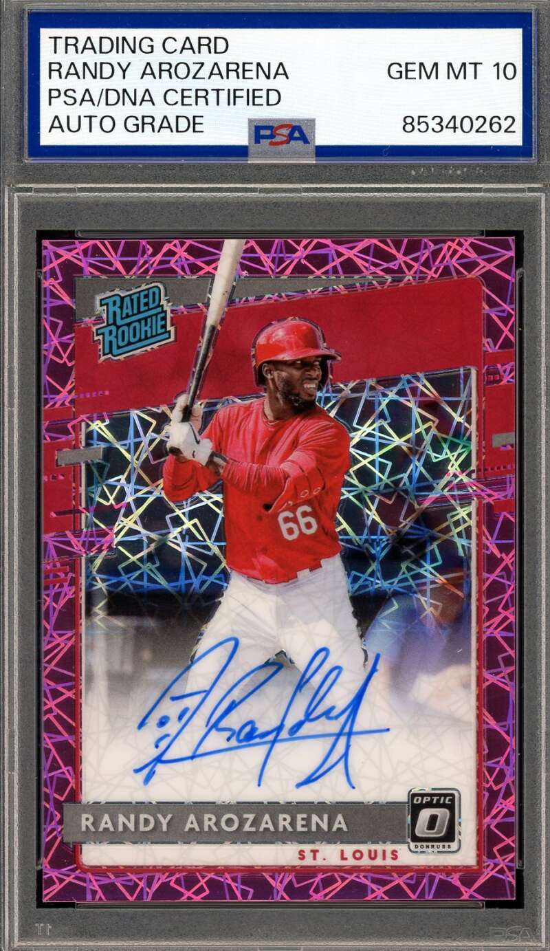Randy Arozarena Gem Mint 10 PSA DNA Signed 2020 Donruss Optic Rated Rookie Prizm