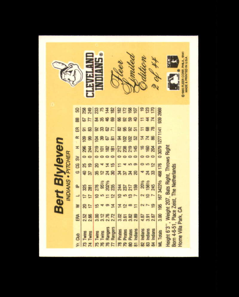 Bert Blyleven Signed 1985 Fleer Limited Edition Cleveland Autograph