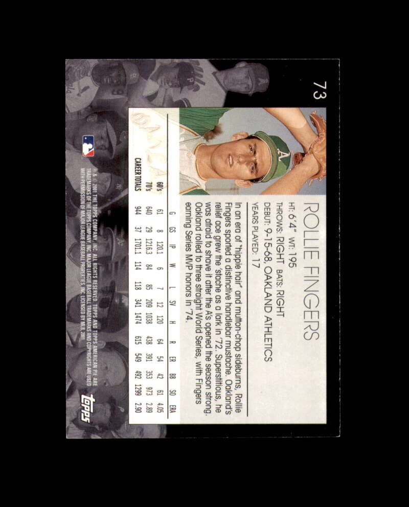 Rollie Fingers Signed 2001 Topps American Pie Oakland Athletics Autograph