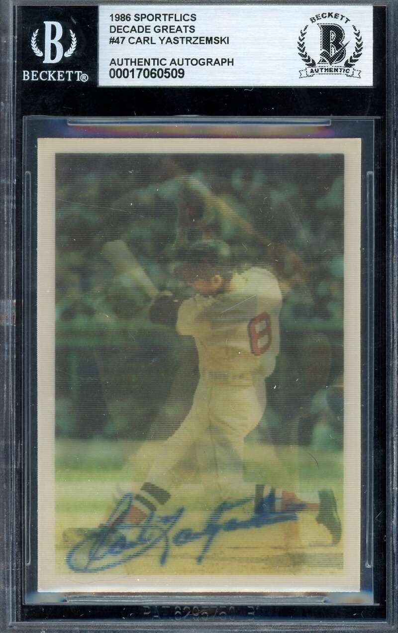 Carl Yastrzemski Beckett BAS Signed 1986 Sportflics Decade Greats Autograph