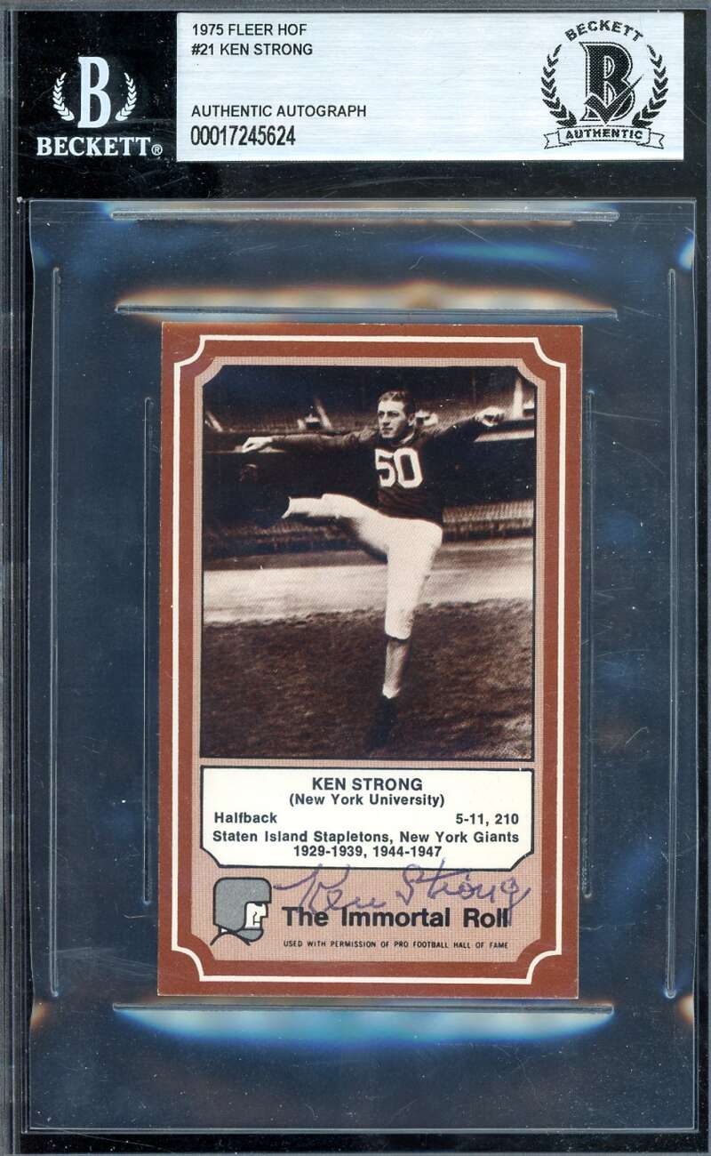 Ken Strong Beckett BAS Signed 1975 Fleer Immortal Roll Autograph