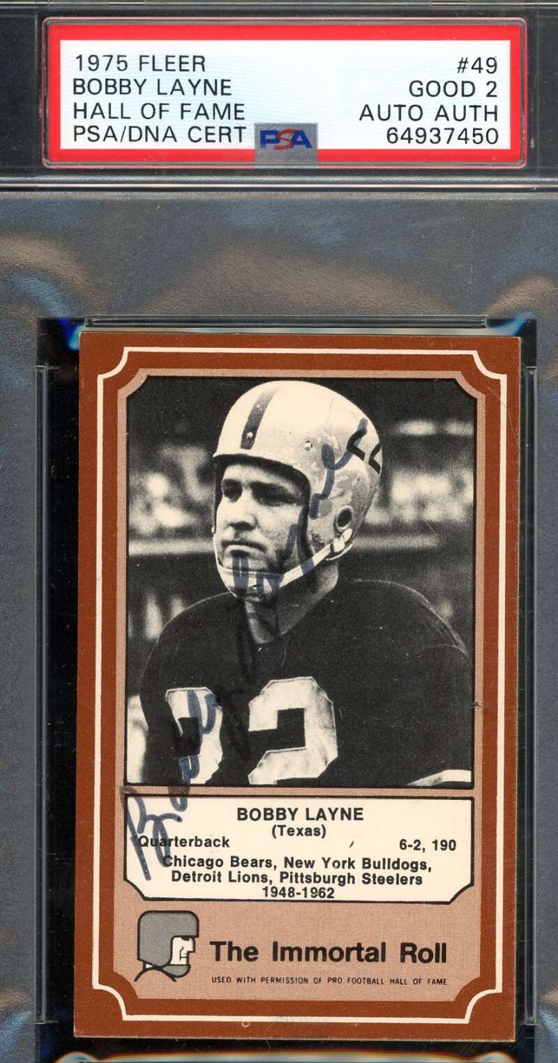 Bobby Layne PSA DNA Signed 1975 Fleer Immortal Roll Autograph