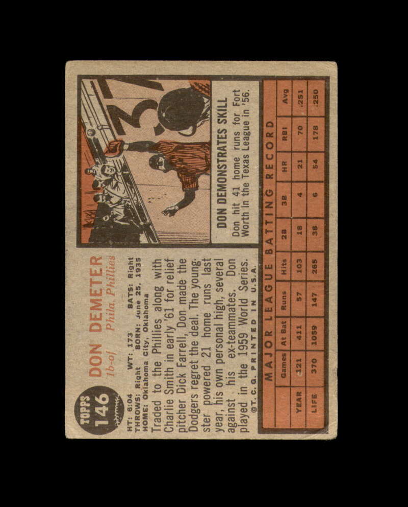 Don Demeter Signed Original 1962 Topps Philadelphia Phillies Autograph