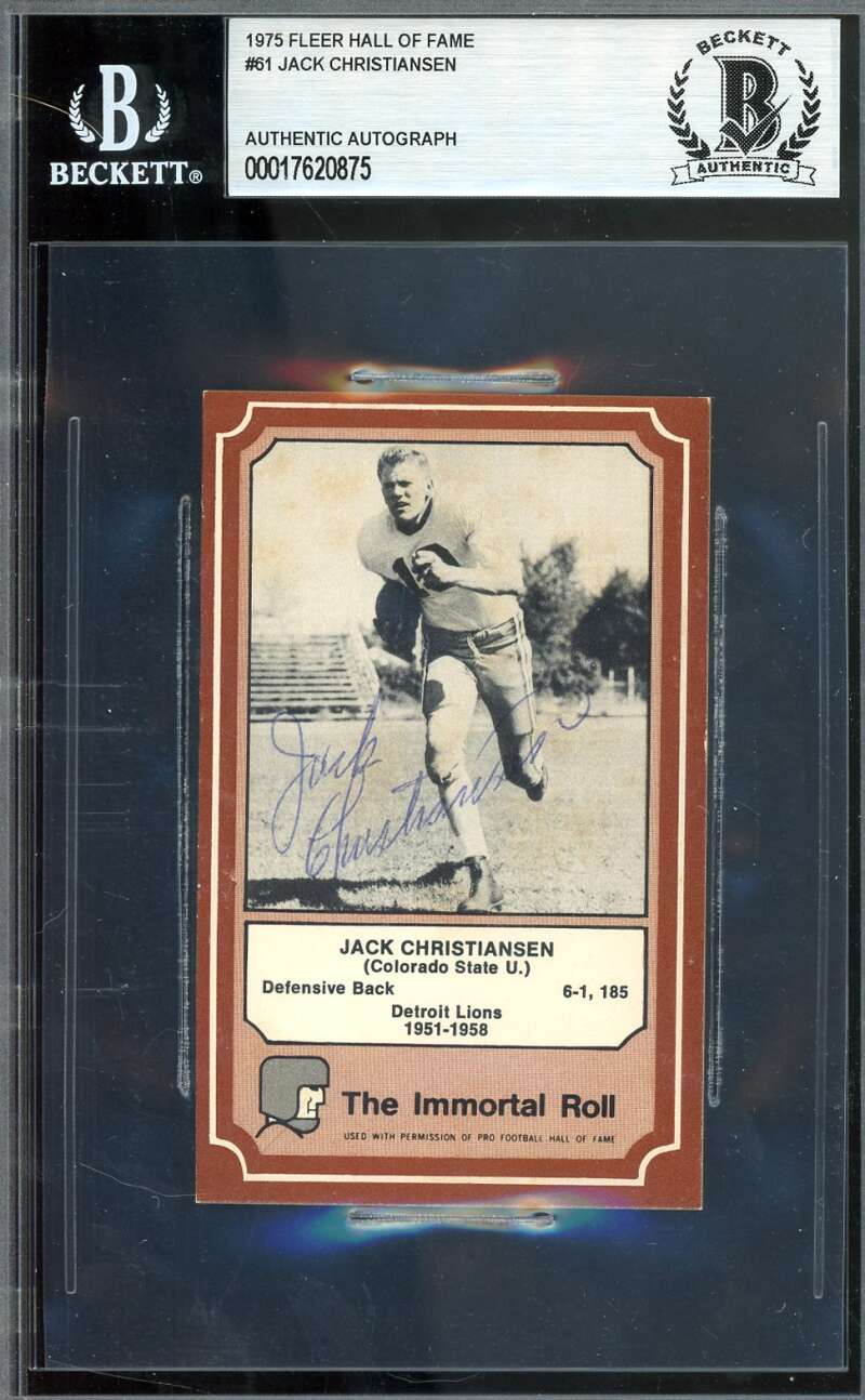 Jack Christiansen Beckett BAS Signed 1975 Fleer Immortal Roll Autograph