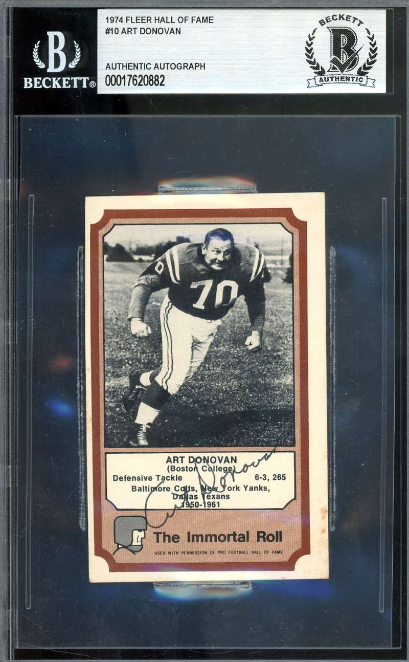 Art Donovan Beckett BAS Signed 1974 Fleer Immortal Roll Autograph