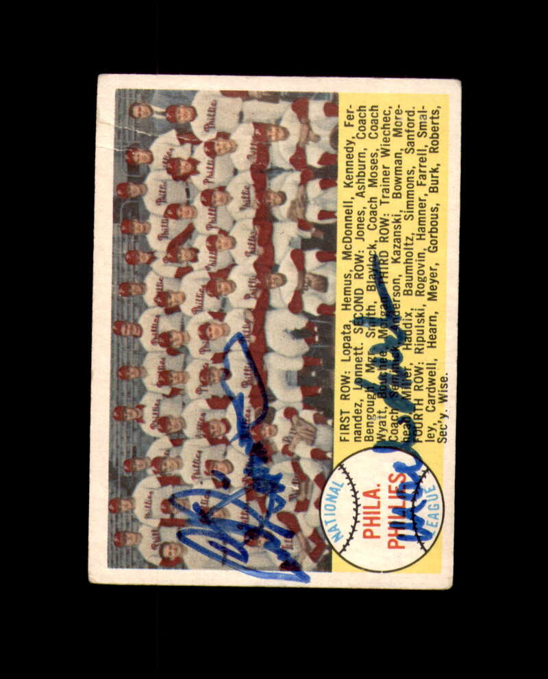 Curt Simmons Mack Burk Signed Original 1958 Topps Team Philadelphia Phillies Autograph