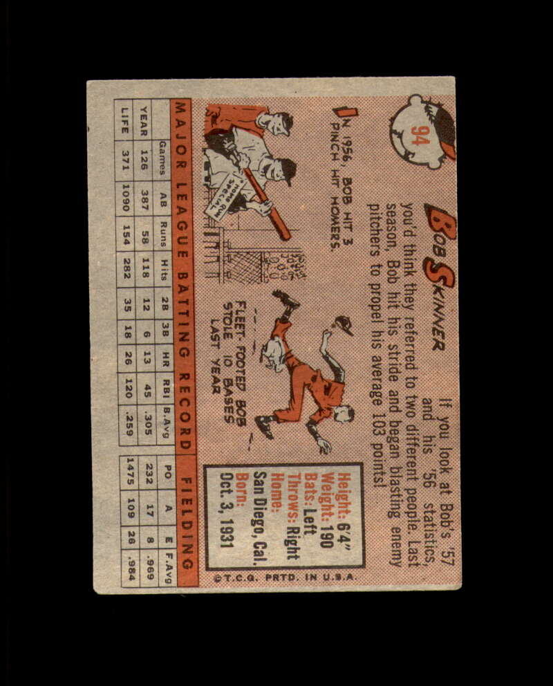 Bob Skinner Signed Original 1958 Topps Pittsburgh Pirates Autographed