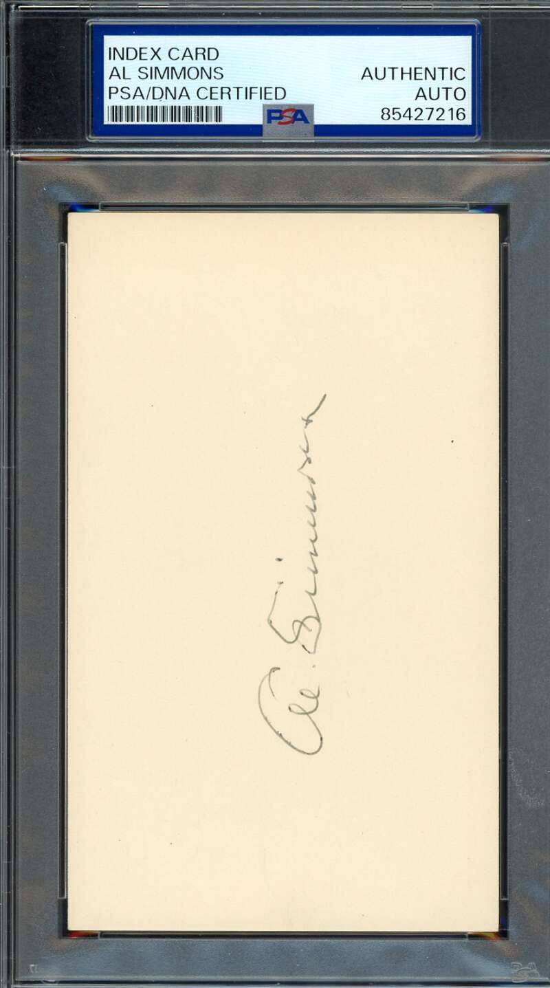 Al Simmons PSA DNA Coa Signed 3x5 Index Card Autograph