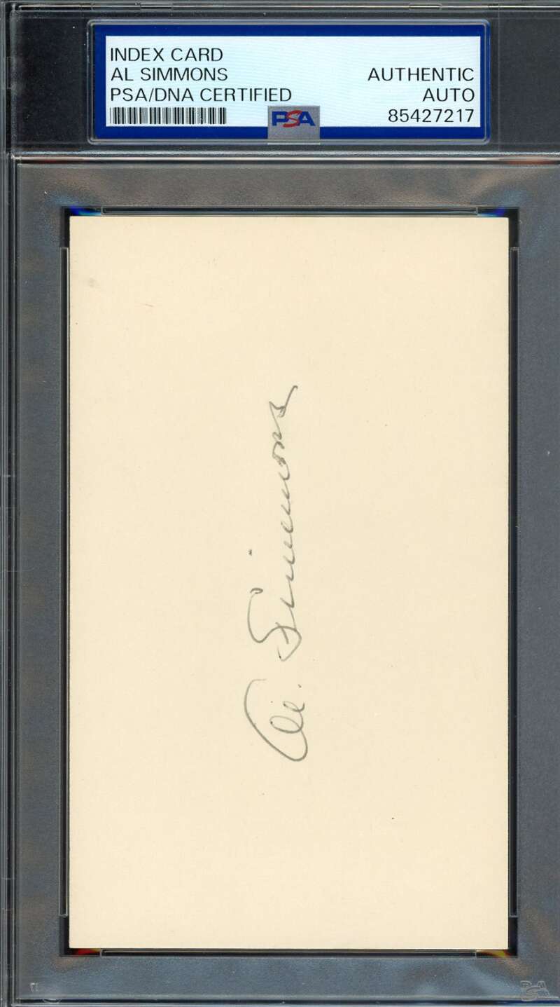 Al Simmons PSA DNA Coa Signed 3x5 Index Card Autographed