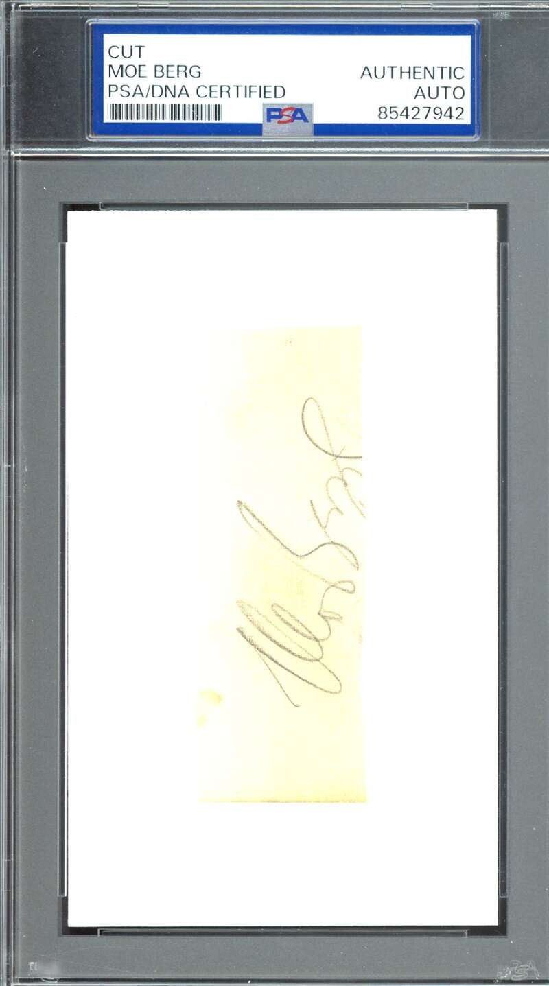 Moe Berg PSA DNA Coa Signed WWII 3x5 Index Card Cut Autograph