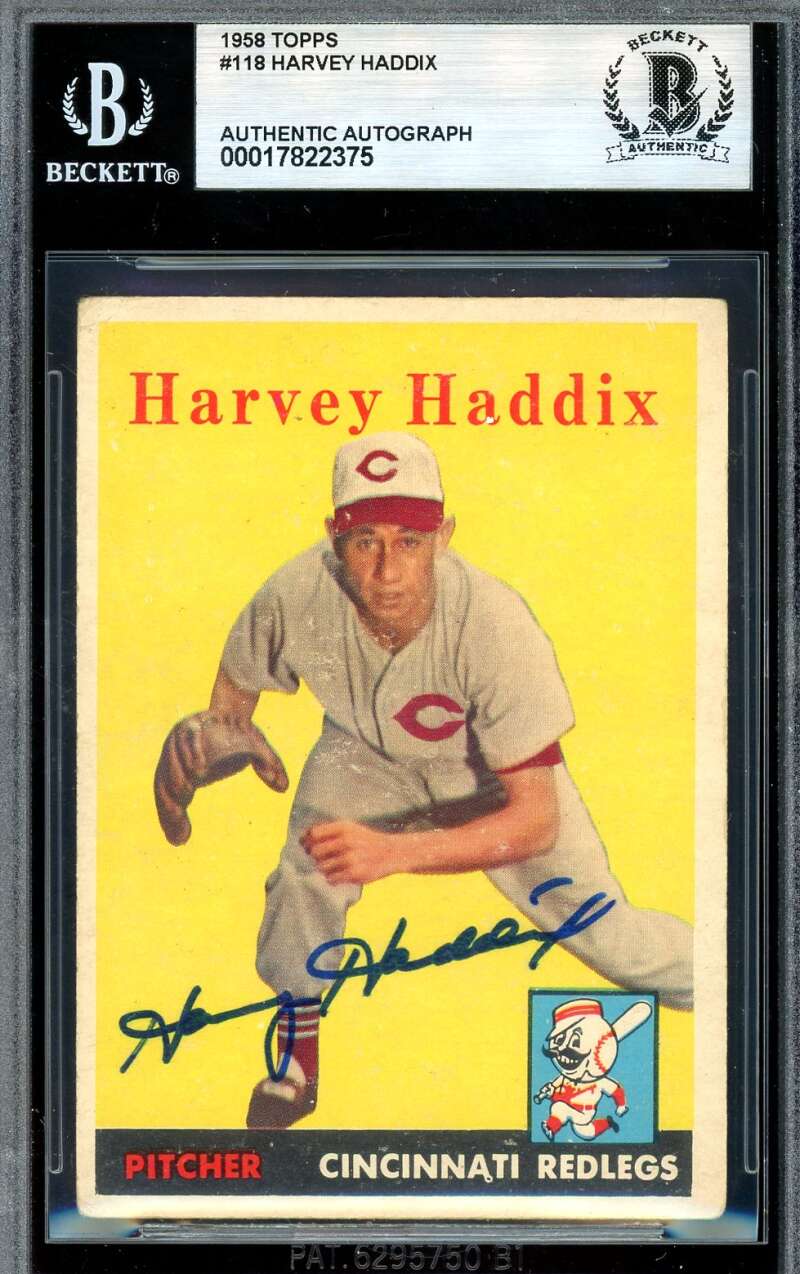 Harvey Haddix Beckett BAS Signed 1958 Topps Autograph