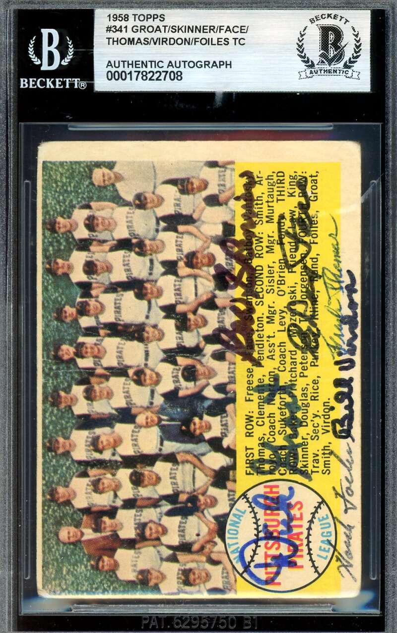 Groat Skinner Face Thomas Virdon Foiles Beckett BAS Signed by 6 1958 Topps Team Autograph