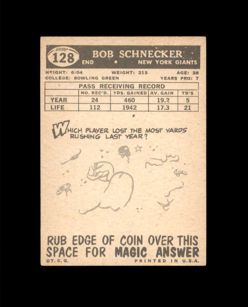 Bob Schnelker Autograph 1959 Topps New York Giants Signed