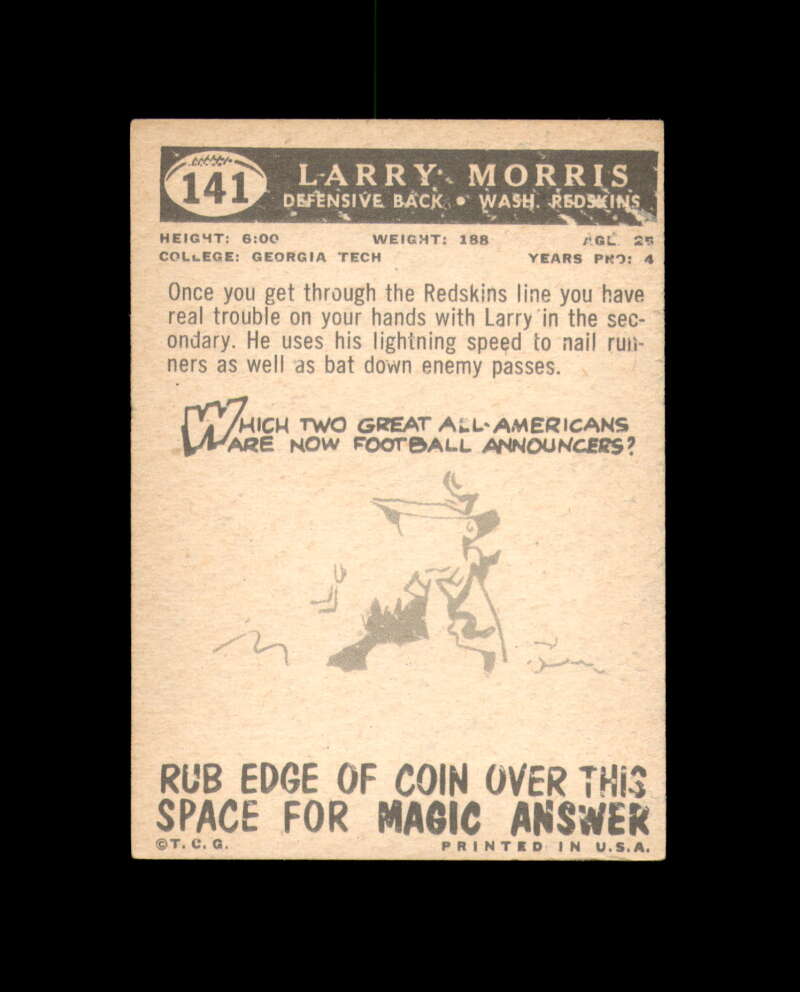 Larry Morris Signed 1959 Topps Washington Autograph