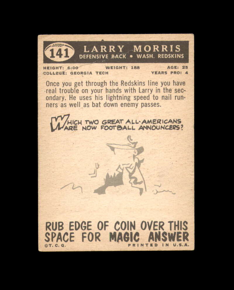 Larry Morris Signed 1959 Topps Washington Autographed