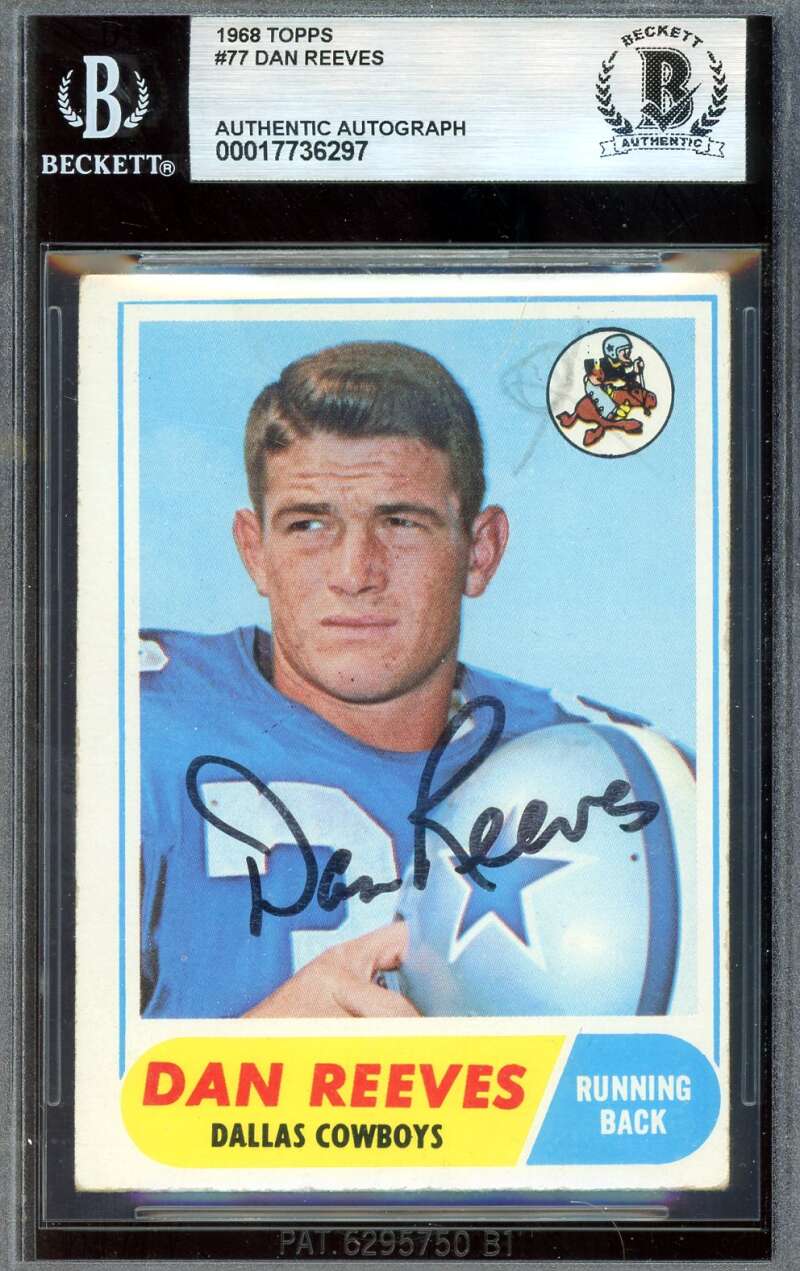Dan Reeves Beckett BAS Vintage Signed 1968 Topps Rookie Autograph