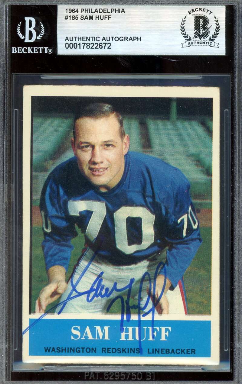 Sam Huff Beckett BAS Signed 1964 Philadelphia Gum Autographed