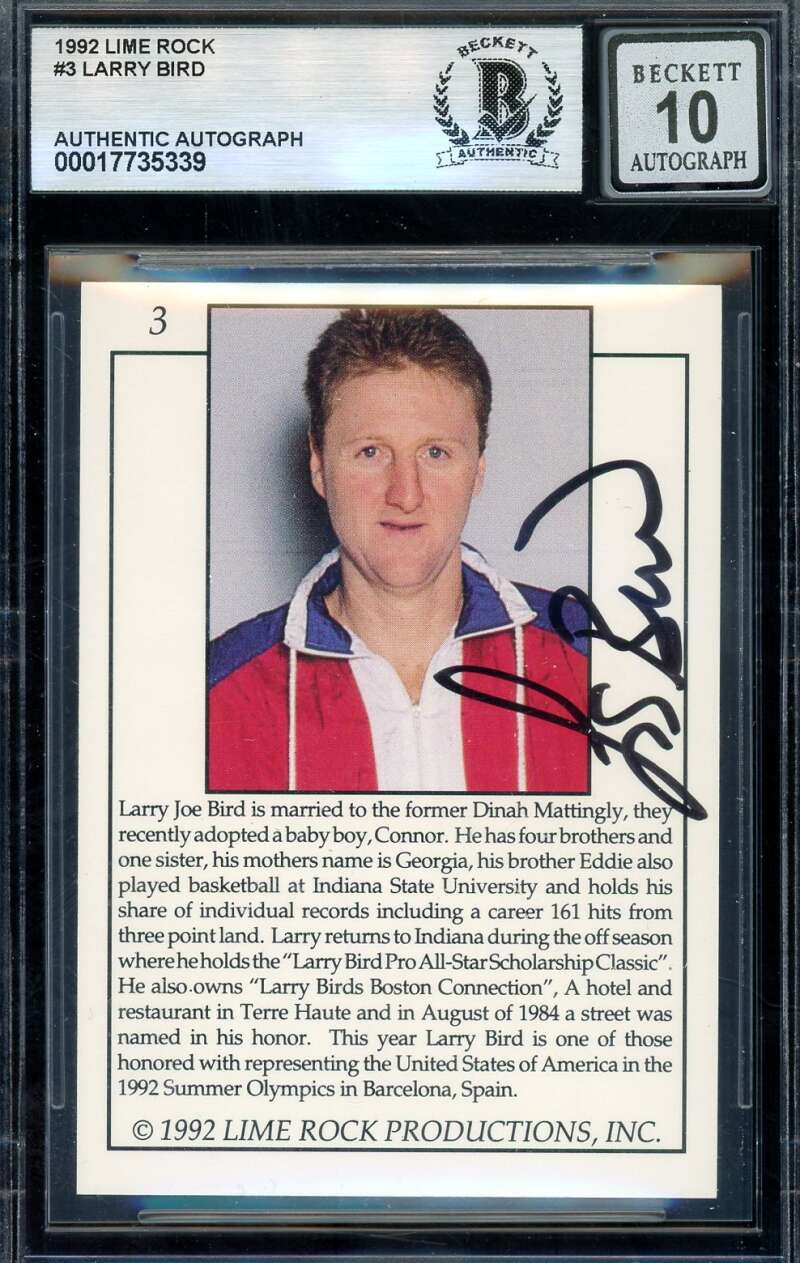 Larry Bird Gem Mint 10 Beckett BAS Signed 1992 Lime Rock Autograph
