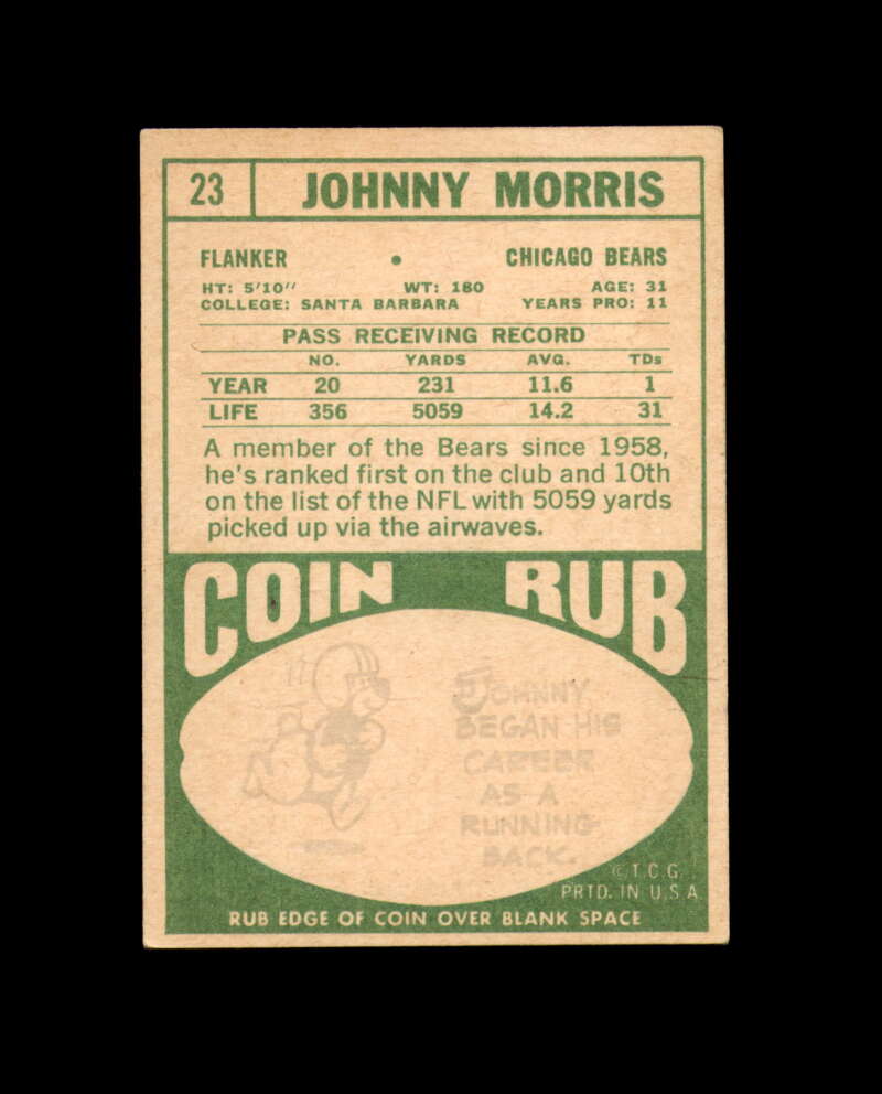 Johnny Morris Signed 1968 Topps Chicago Bears Autographed