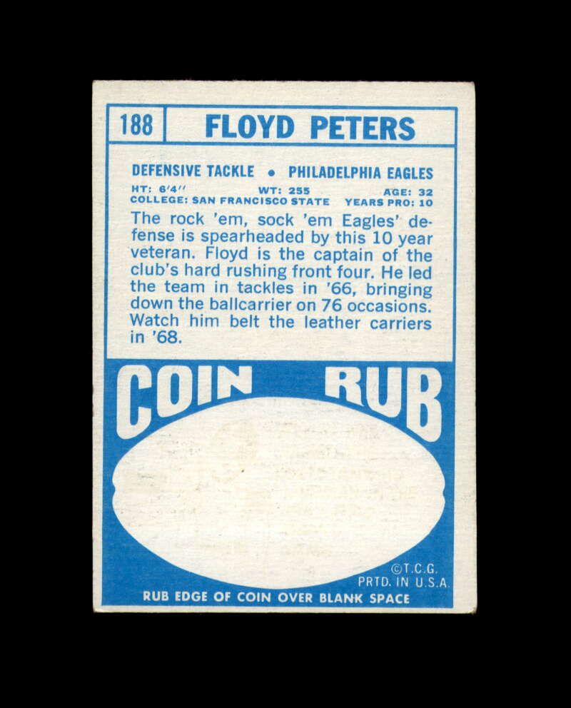 Floyd Peters Signed 1968 Topps Philadelphia Eagles Autograph