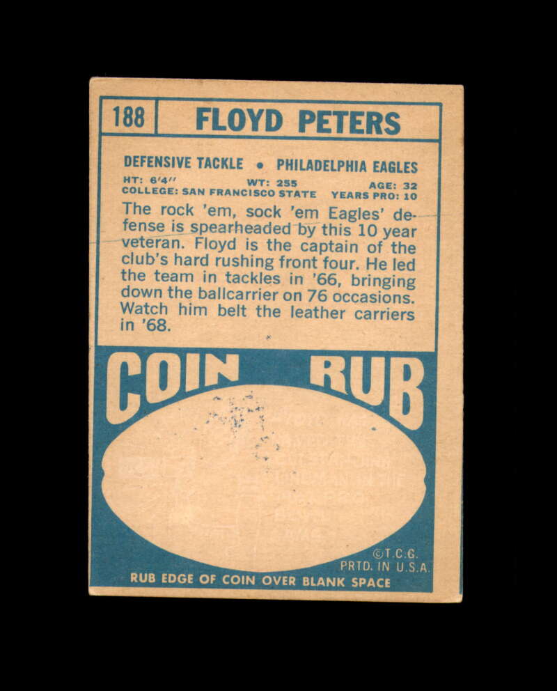 Floyd Peters Signed 1968 Topps Philadelphia Eagles Autographed