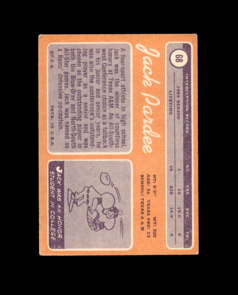 Jack Pardee Signed 1970 Topps Los Angeles Rams Autograph