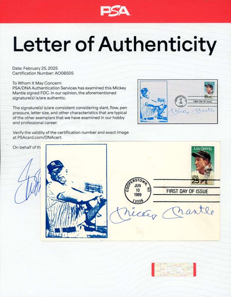 Mickey Mantle PSA DNA Autograph 1989 First Day Cover Cache FDC Signed