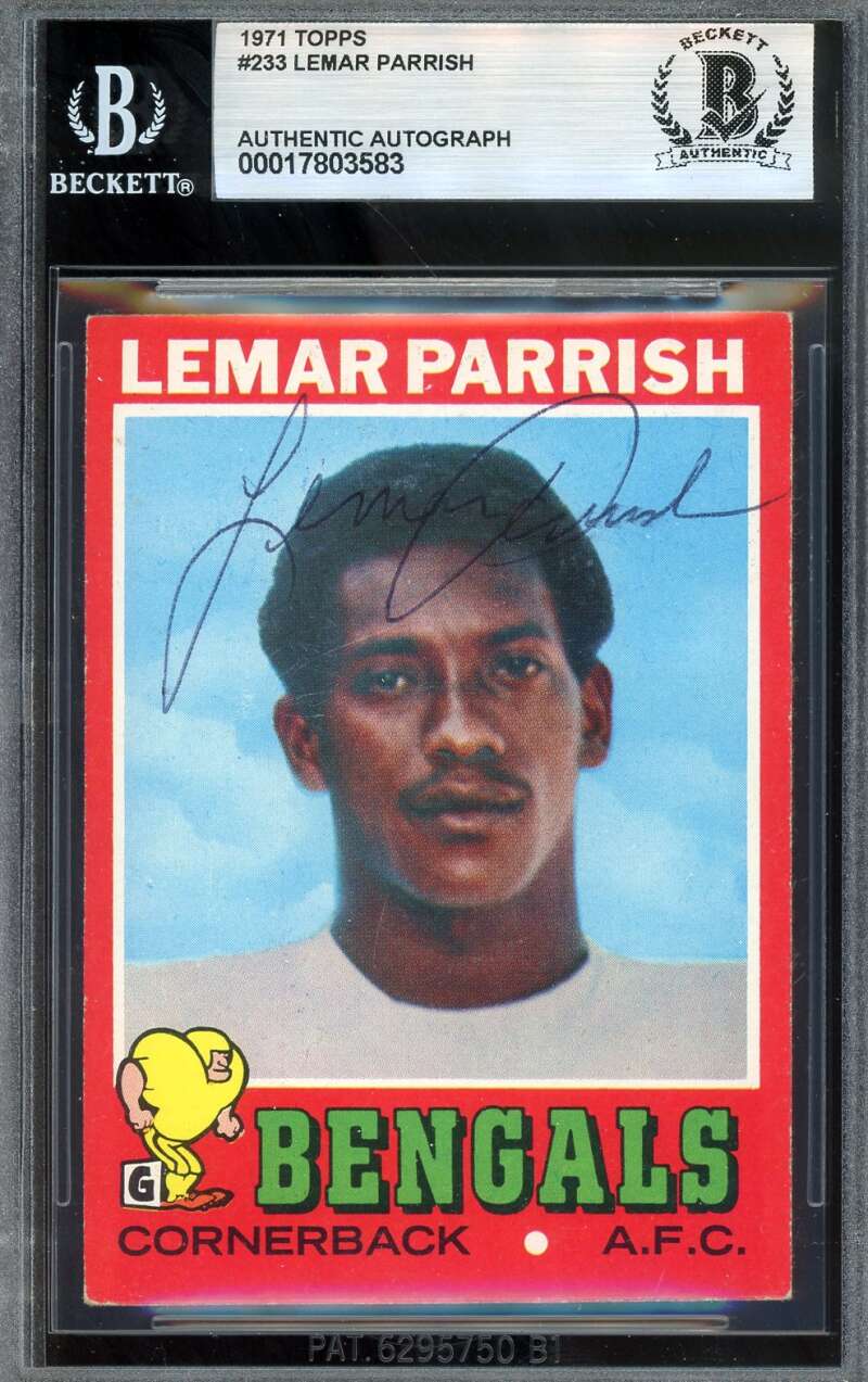 Lemar Parrish Beckett BAS Vintage Signed 1971 Topps Rookie Autographed